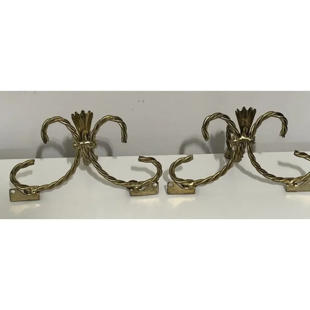 Vtg MCM Homco 2 Wall Shelf Bracket Only Twisted Rope Gold Brass Metal